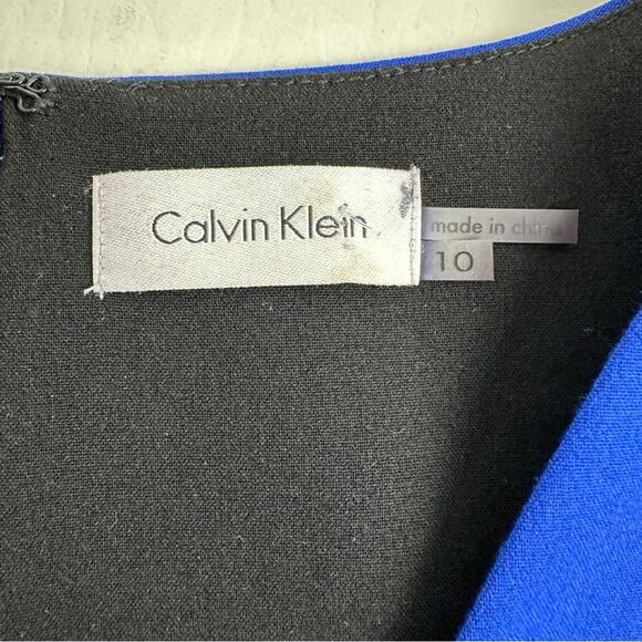 Calvin Klein Sheath Dress V Neck Back Zip Cap Sleeve Blue Career Size 10 - Picture 7 of 10